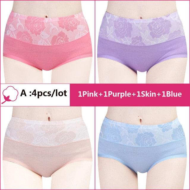 4PCS Plus Size 5XL High Waist Pure Cotton Panties Women Body Shaper Underwear  Girls Briefs Solid