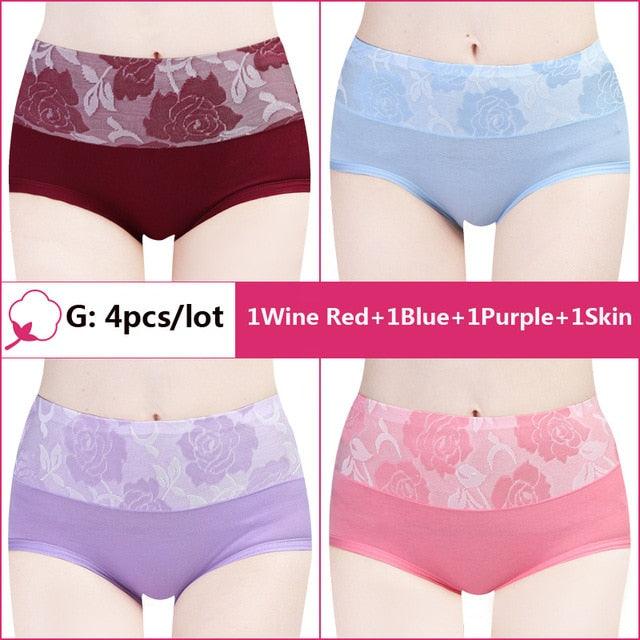 Beautiful 4pcs/Lot High Waist Sexy Women's Panties - Cotton Comfort Lovely Print Plus Size Underwear (TSP2)(TSP3)(F28)