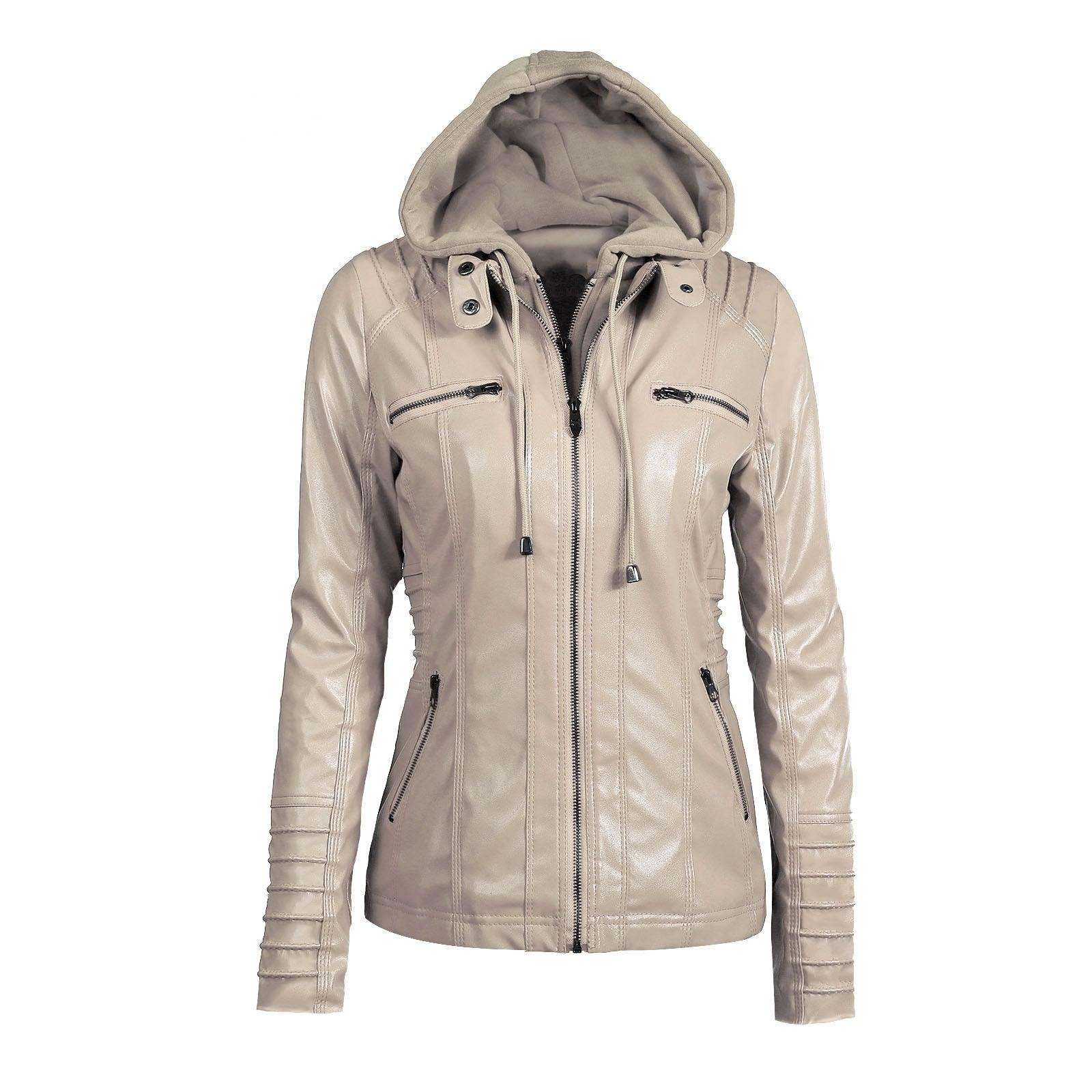 Trending New Women Autumn Winter Hooded Faux Leather Jacket - Plus Size 5xl Pu Leather Coat (D23)(TB8B)