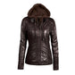 Trending New Women Autumn Winter Hooded Faux Leather Jacket - Plus Size 5xl Pu Leather Coat (D23)(TB8B)