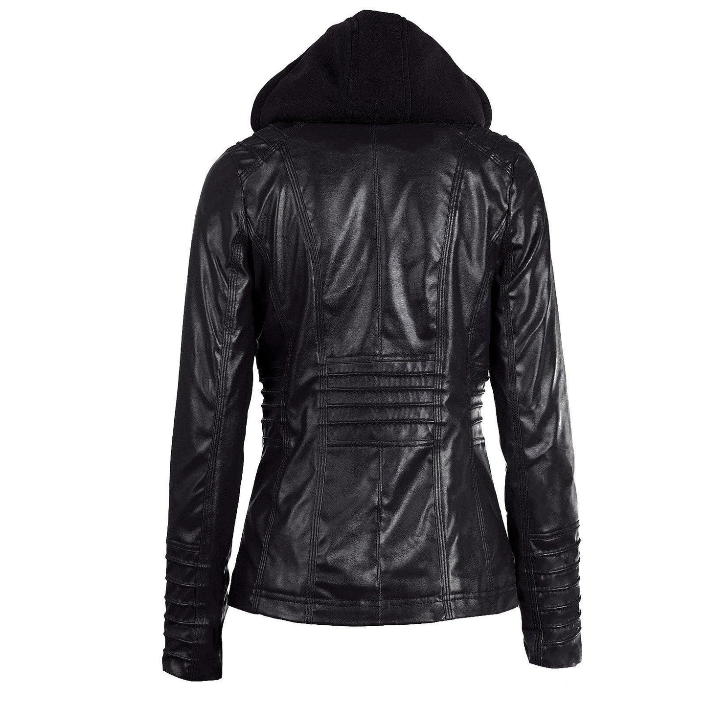 Trending New Women Autumn Winter Hooded Faux Leather Jacket - Plus Size 5xl Pu Leather Coat (D23)(TB8B)