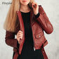 Amazing Fashion Spring Autumn Women Faux Soft Leather Jacket - Long Sleeve Coat - Zipper Design Motorcycle Jacket (1U23)(1U20)(1U35)