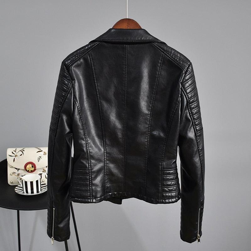 Amazing Leather Jackets - Autumn Women Long Sleeve - Female Rivet Zipper Outerwear (TB8B)(F23)