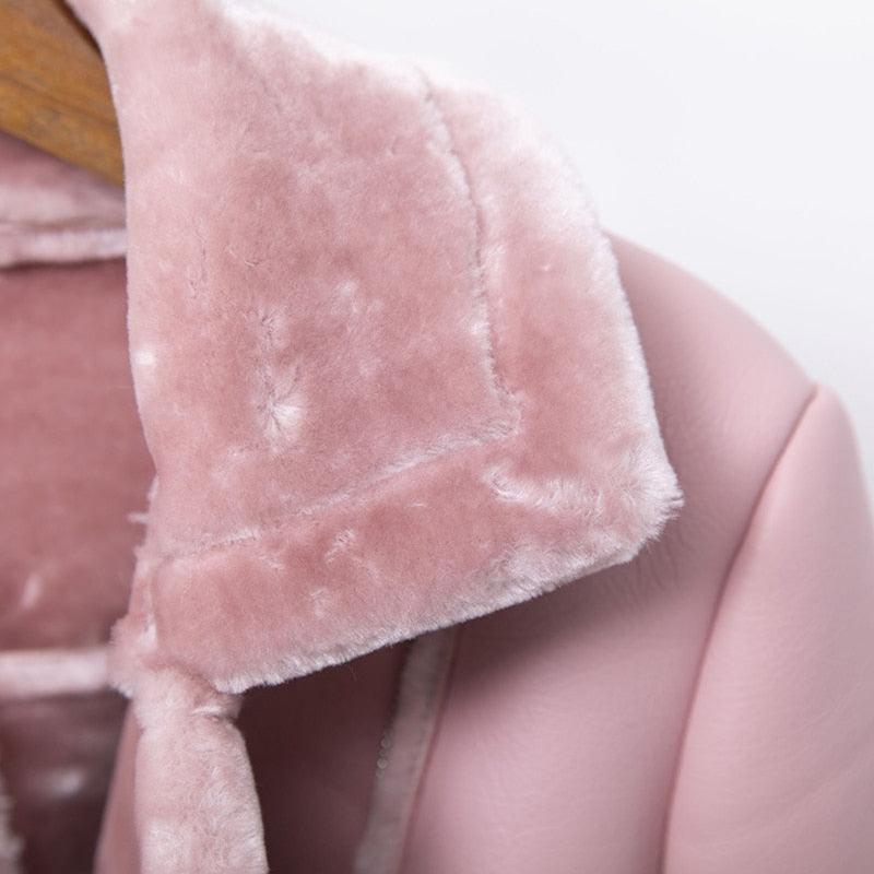New Winter Women Faux Shearling Sheepskin Coats - Thick Warm Lamb Leather Jacket - Female Overcoat (TB8B)(F23)
