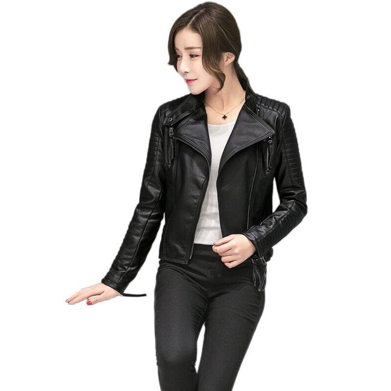 Women Spring Autumn PU Leather Jacket -Casual Slim Soft Jacket - Faux Women Leather Jacket (TB8B)
