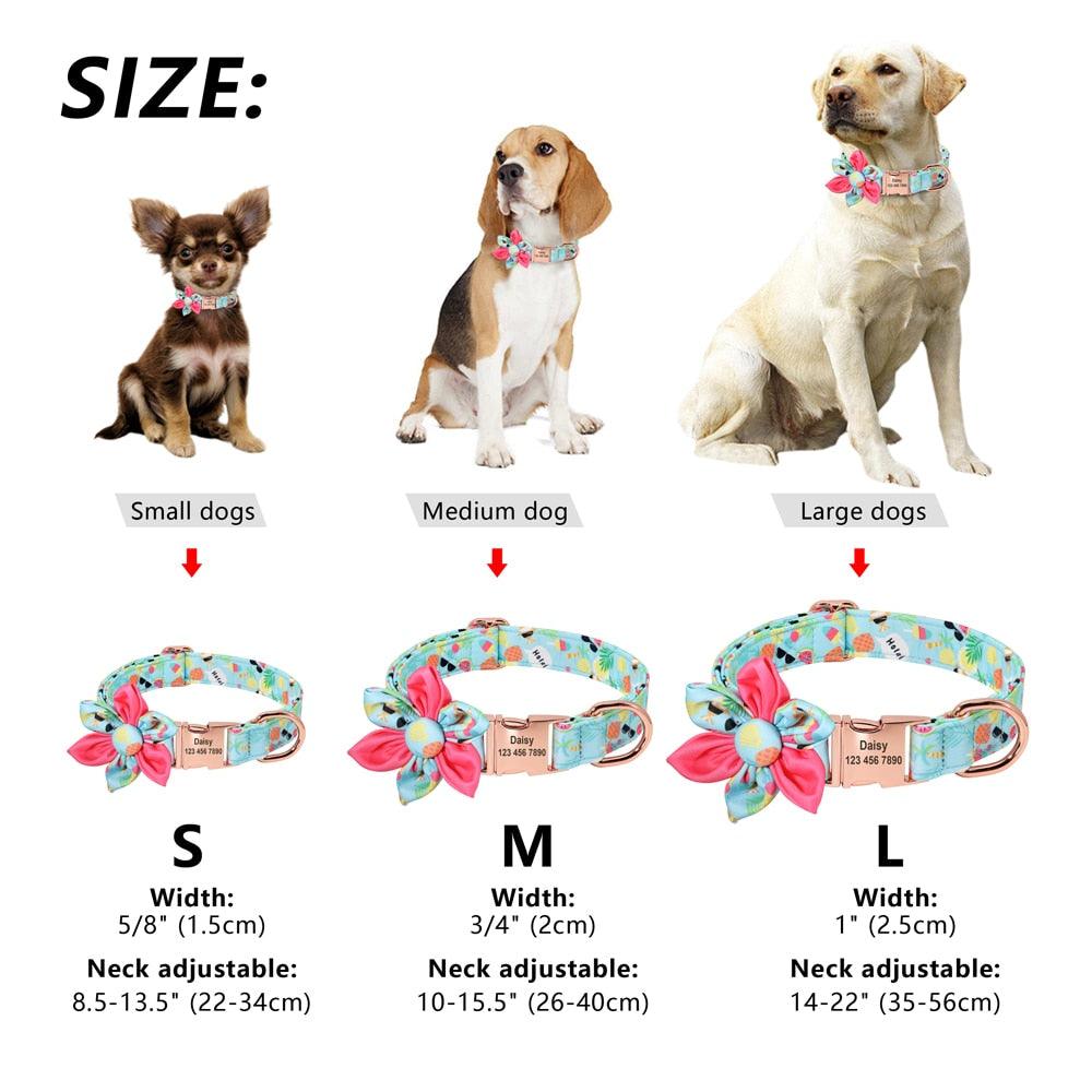 Floral Personalized Dog Collar - Fruit Printed Customized Pet ID Collars Free Engraving Dog Accessories (D70)(1W1)