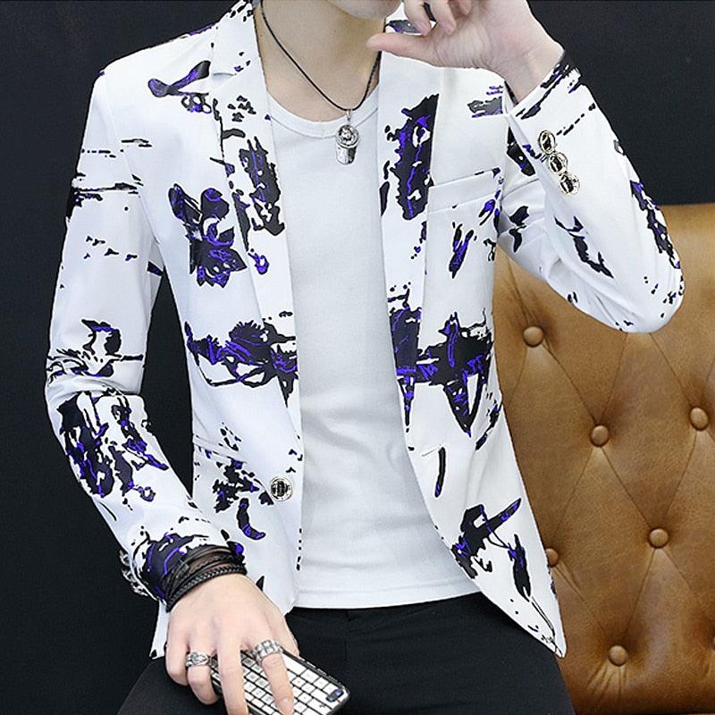 Trending Floral Print Blazer Jacket - Streetwear Men's Clothing Casual Suit (T2M)(CC5)