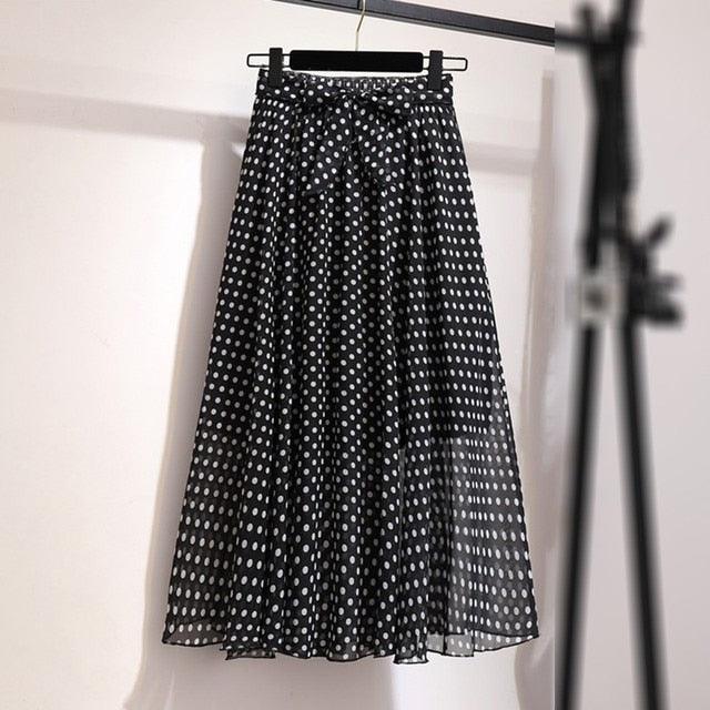 Great Floral Print Long Skirts - Printed Chiffon Skirt - Summer Women Streetwear Drawstring Elastic Waist Midi Skirt (5U22)