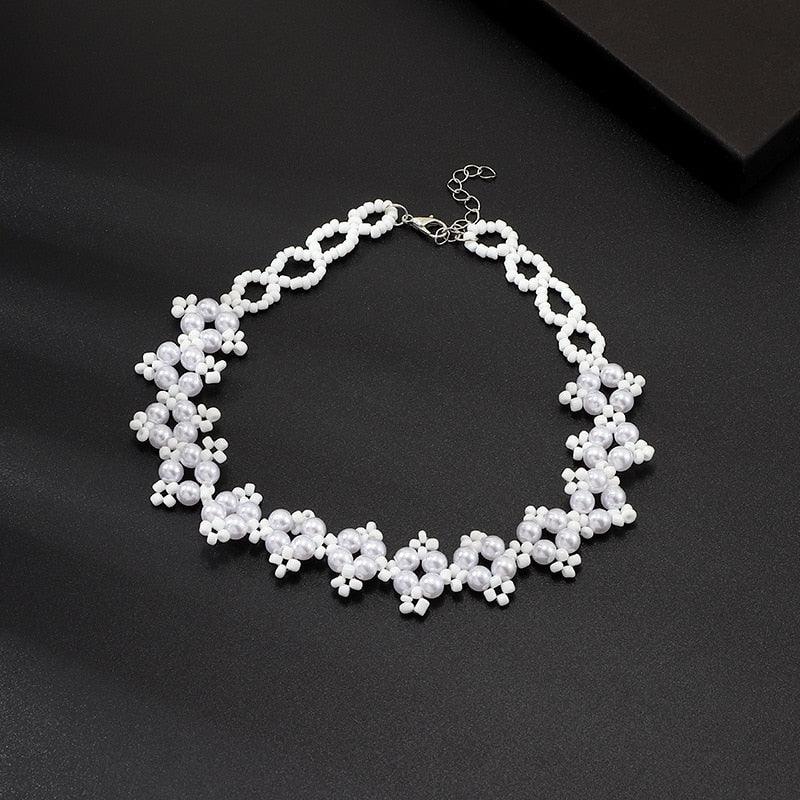 Cute Flower Pearl Choker Necklace - Women Collar Baroque Natural Freshwater Pearl Necklace (2U81)