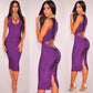 Trending Top Quality Sexy V Neck Dress- Button Split Black Purple Bandage Dress - Knitted Elastic Elegant Evening Party Dress (D18)(WSO4)(WSO5)(BCD1)