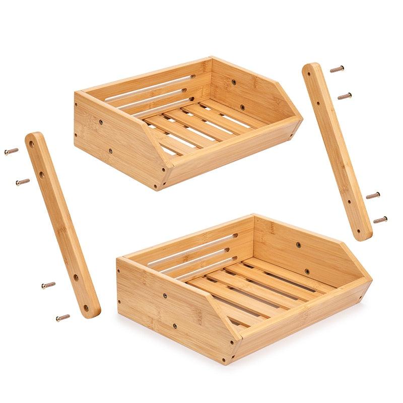 Fruit Basket 2 Tire Bamboo Storage Shelf Breathable Removable Food Container (AK9)(1U61)