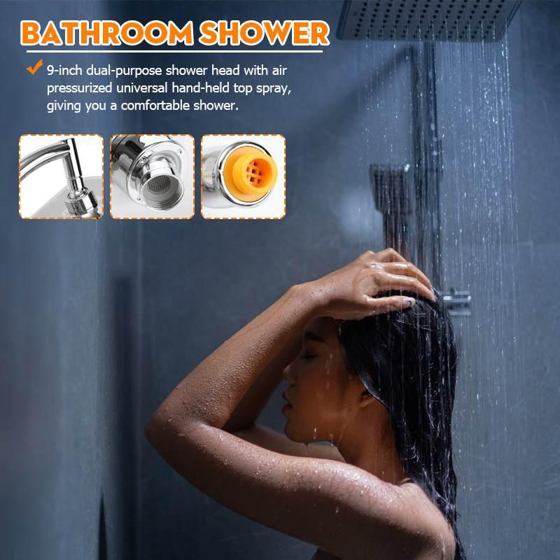 G1/2" 9 Inch Rainfall Shower Head Bathroom Square Shower Head Pressurized Shower Sprayer Kit with Extension Pipe (B&3)(1U65)(F65)