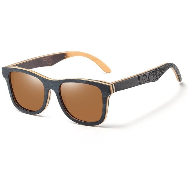 Luxury Skateboard Wood Sunglasses - Vintage Black Frame Wooden Sunglasses (MA6)(F102)