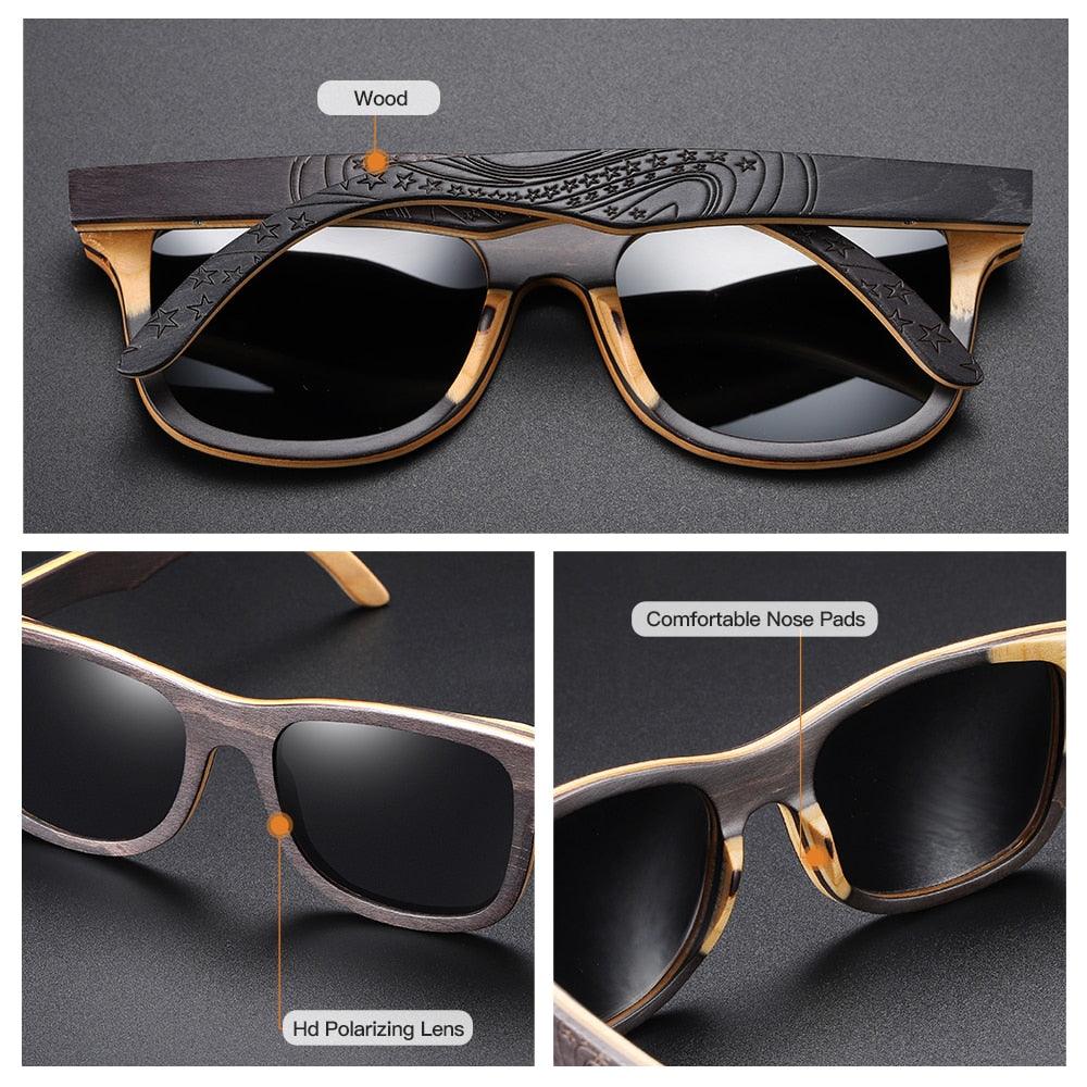 Luxury Skateboard Wood Sunglasses - Vintage Black Frame Wooden Sunglasses (MA6)(F102)