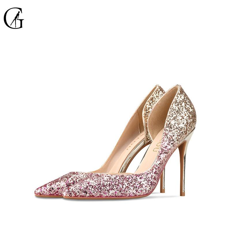Beautiful Women's Pumps Gradient Color Glitter Pointed Toe - High Heels Wedding Party Fashion Pump (SH1)(CD)(WO1)