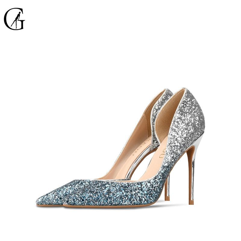 Beautiful Women's Pumps Gradient Color Glitter Pointed Toe - High Heels Wedding Party Fashion Pump (SH1)(CD)(WO1)