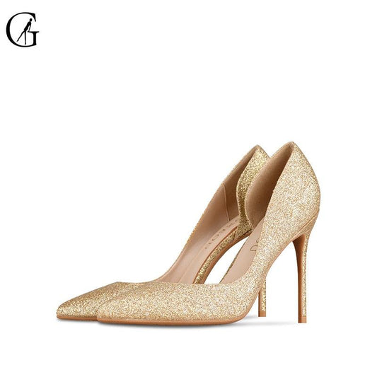 Women's Pumps Glitter 3 Colors D'Orsay Pointed Toe High Heels Wedding Shoes (SH1)(CD)(WO1)