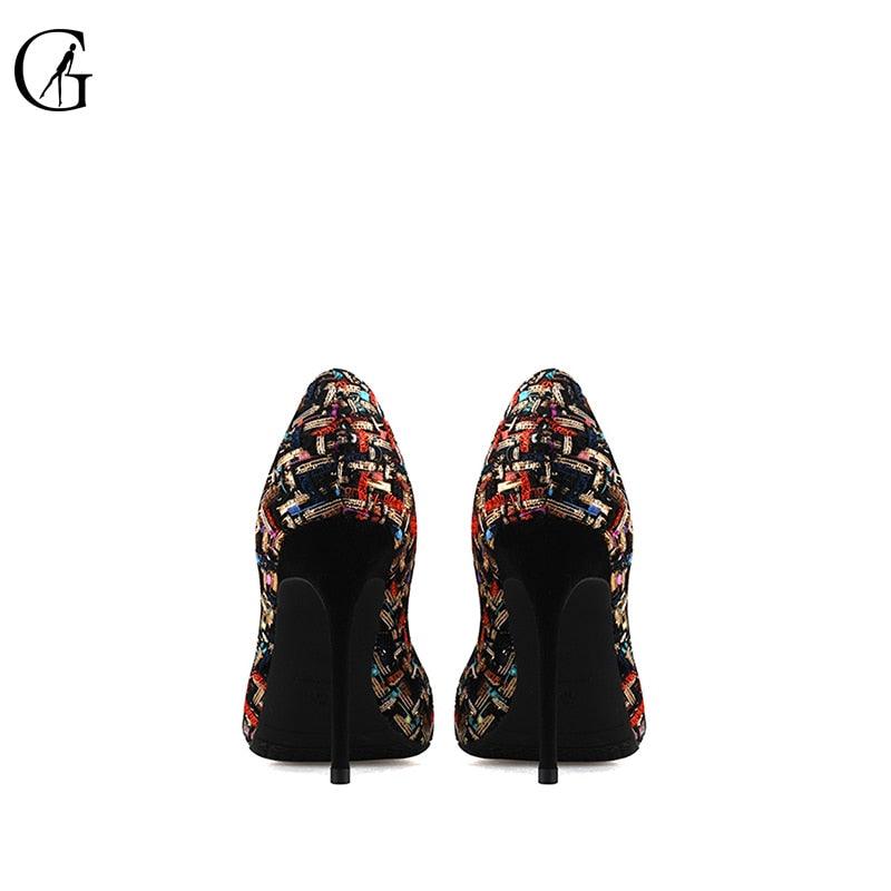 Trending Women's Pumps - Weaving Pattern Pointed Toe High Heels - Party Ball Sexy Shoes (SH1)(WO3)(F37)(F36)