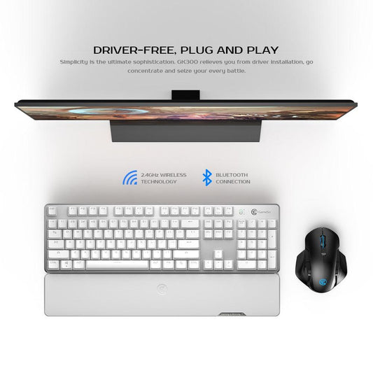 Great Bluetooth Wireless Mechanical Gaming Keyboard with USB Receiver Red Switches for Android / iOS / Windows PC (CA1)(1U52)