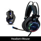 Great Deal Gaming Headset 7.1 Deep Bass Stereo Game Headphone with Microphone Colorful LED Light for PC Laptop + Gaming Mouse+Mice Pad (AH)