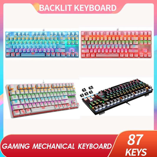 Gaming Mechanical Keyboard - Blue Switch 87key Wired Backlit LED USB Keyboard Waterproof For Computer Gamer PC Laptop (CA1)(F52)