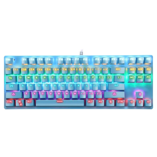 Gaming Mechanical Keyboard - Blue Switch 87key Wired Backlit LED USB Keyboard Waterproof For Computer Gamer PC Laptop (CA1)(F52)