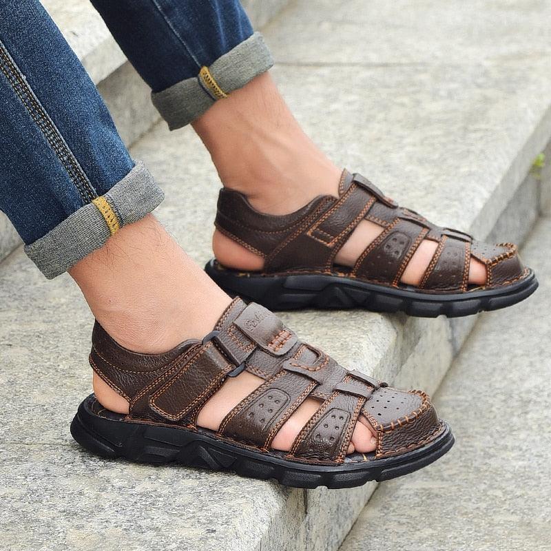 Spring And Summer Series, A High-quality Plain Venezia Leather Sandal. The  Upper Is Made Of Imported Leather Embryo By Hand, - Men's Slippers -  AliExpress