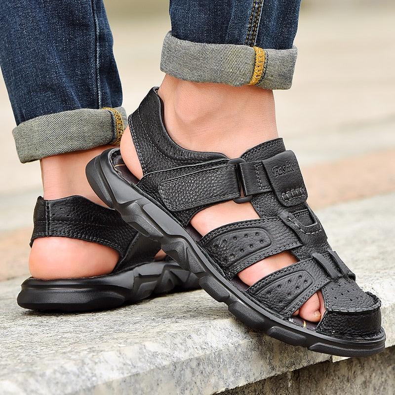 Genuine Leather Casual High Quality Classic Men Sandals - Summer Outdoor Walking Breathable Sandals (MSC6)(SS2)