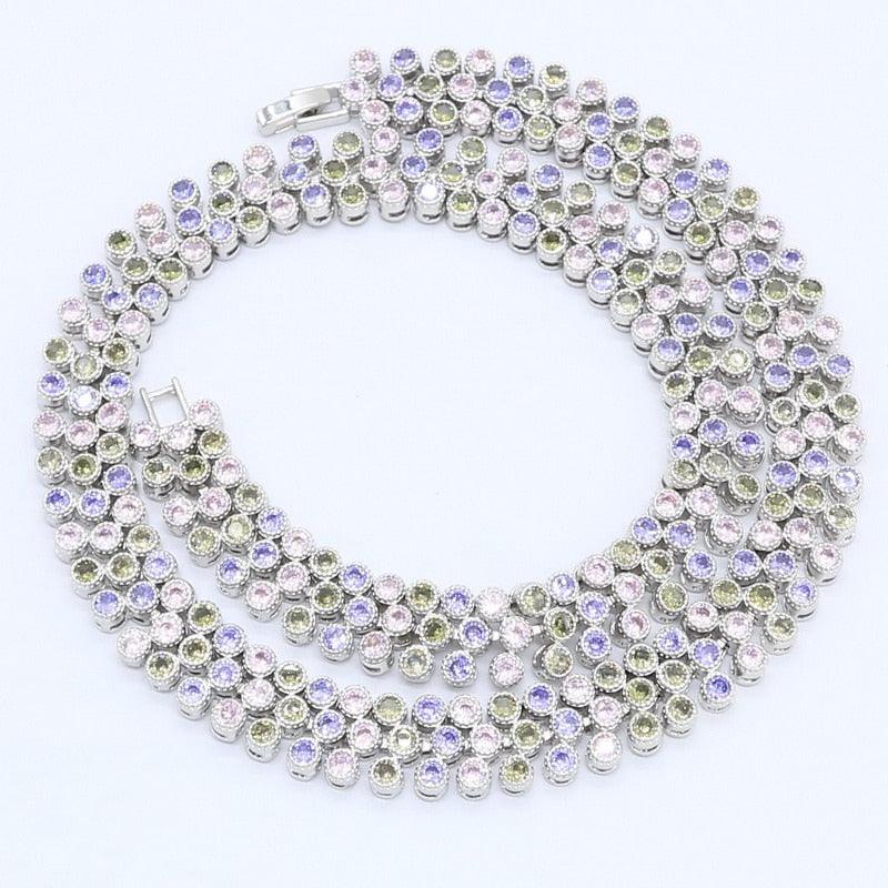 Trending Geometric Silver Color Necklace - Women Multicolor Zircon Jewelry (5JW)