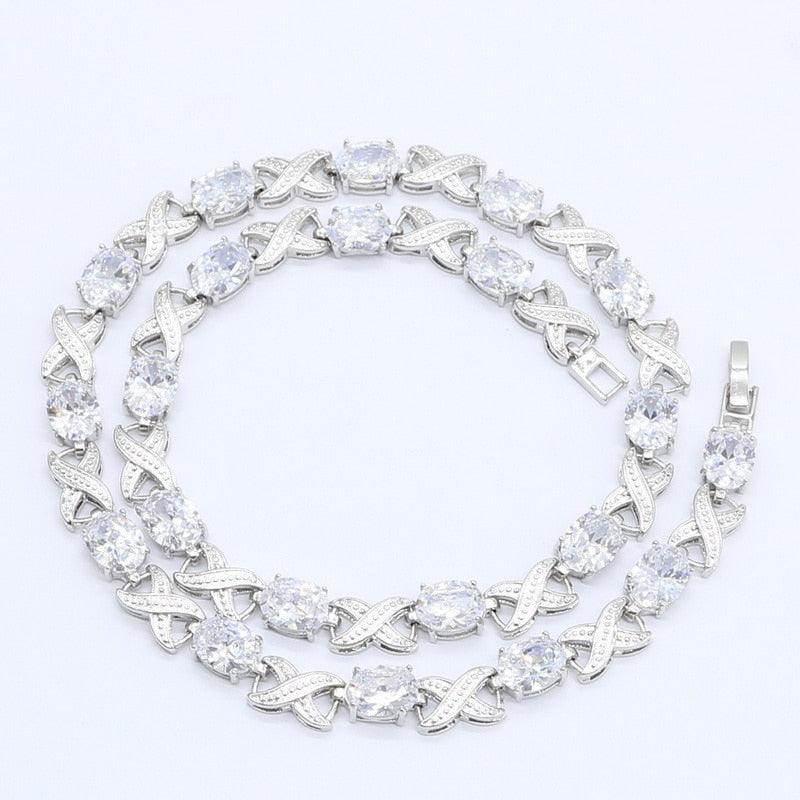 Beautiful Geometric White Zircon Silver Color Necklace - Women Bridal Jewelry (D81)(5JW)