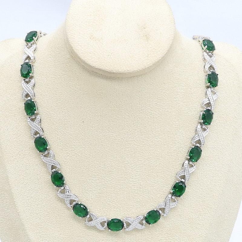 Beautiful Geometric White Zircon Silver Color Necklace - Women Bridal Jewelry (D81)(5JW)