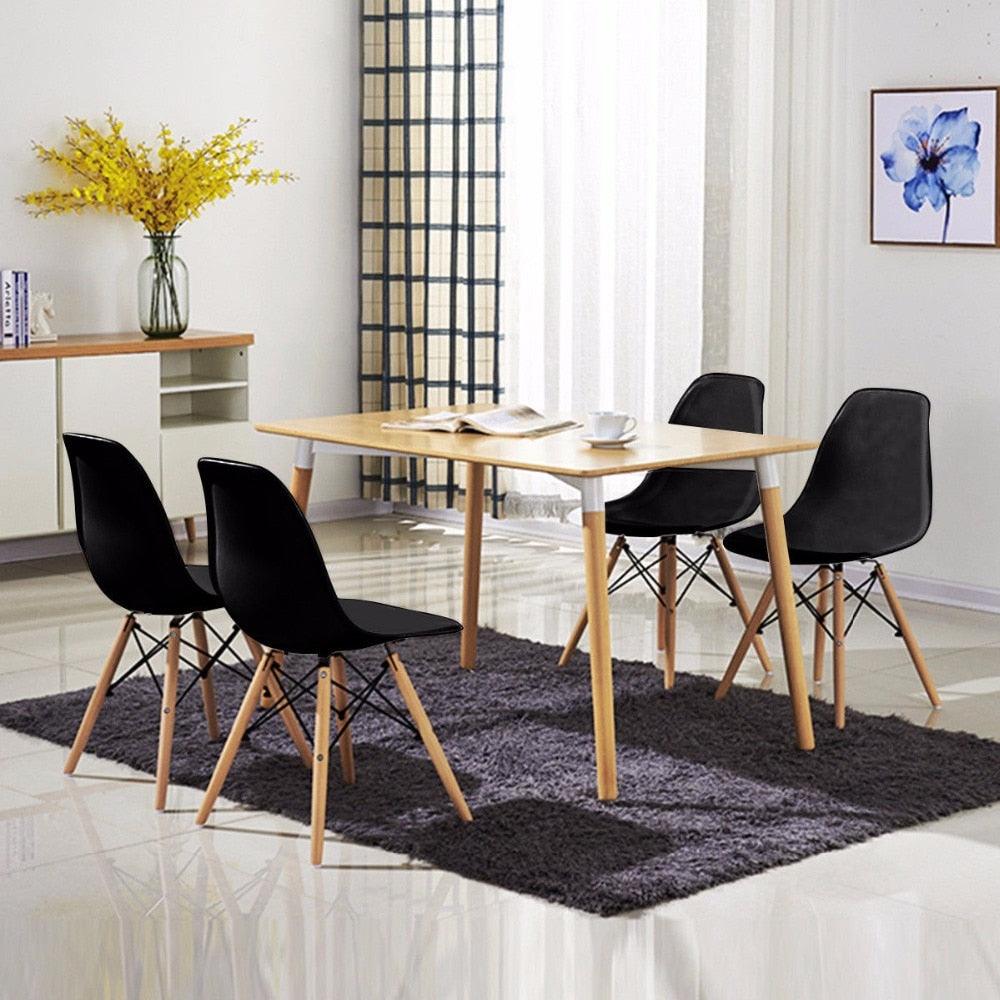 4PCS Mid Century Modern Dining Side Chair Wood Leg Black Dining Room Furniture (FW2)(1U67)