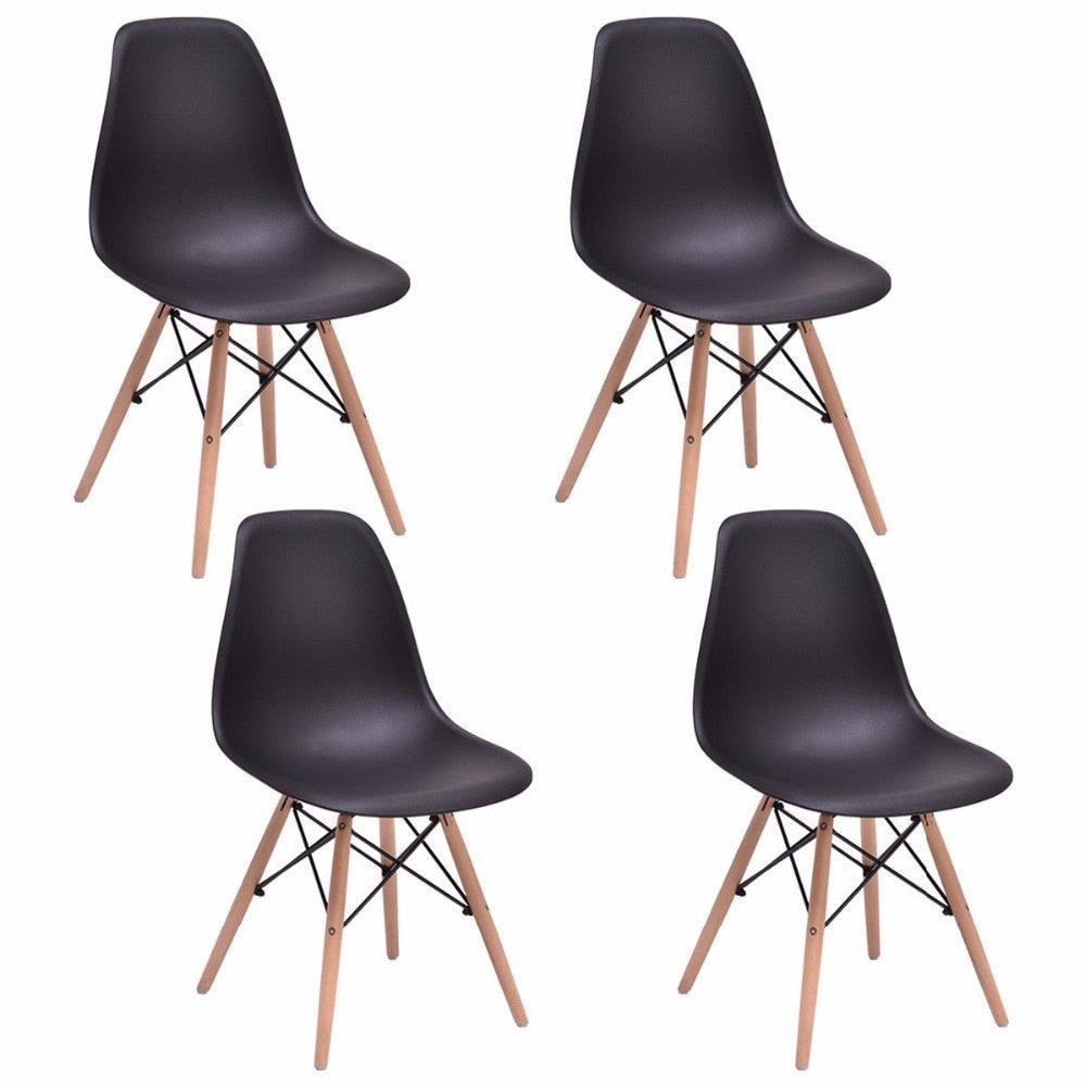 4PCS Mid Century Modern Dining Side Chair Wood Leg Black Dining Room Furniture (FW2)(1U67)