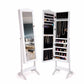Mirrored Lockable Jewelry Cabinet Armoire Organizer Storage Box w/ Stand White Home Furniture (1FW1)(1U67)