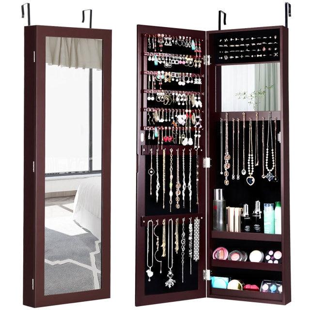 Wall Door Mounted Mirrored Jewelry Cabinet Armoire Storage Organizer New Home Furniture (1FW1)(1U67)