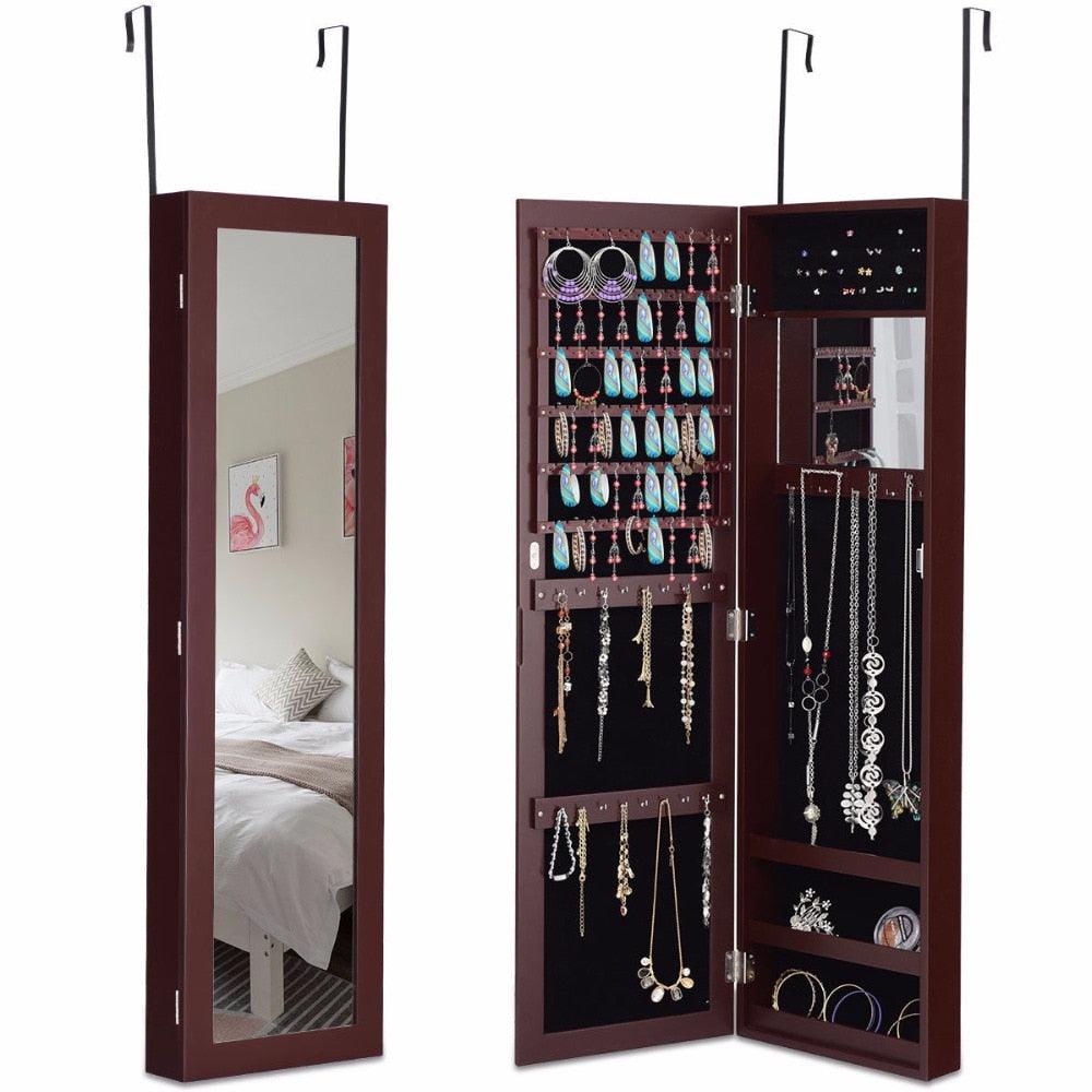 Wall Door Mounted Mirrored Jewelry Cabinet Armoire Storage Organizer New Home Furniture (1FW1)(1U67)