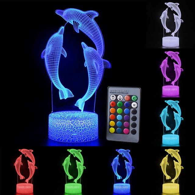 Great Gift Dolphin Pattern 3D LED Night Light Fashion - 7 16 Color Change LED Table Desk Lamp (LL4)1