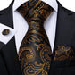 Gift Men Tie Gold Black Striped Paisley Silk Wedding Tie - Hanky Cufflink Quality Men Tie Set (MA2)(F17)