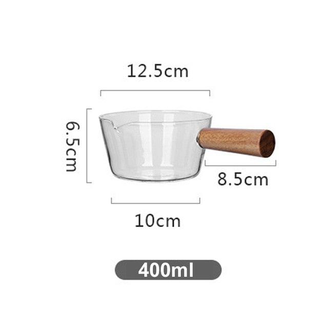 Glass Cooking Pot - Milk Instant Noodle Pot Soup - Stock Porridge Pots Wooden Handle Kitchen Cookware (D61)(AK1)(AK3)