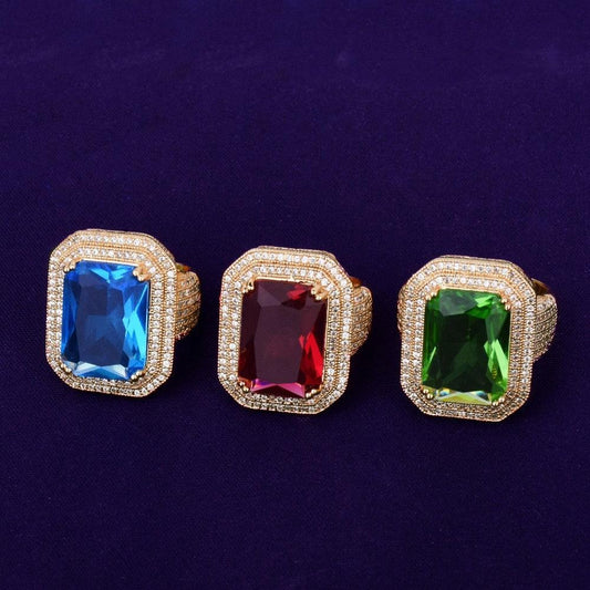Great Gold Color Ring - Blue Color Stones Cubic Zircon Copper Jewelry (2U83)