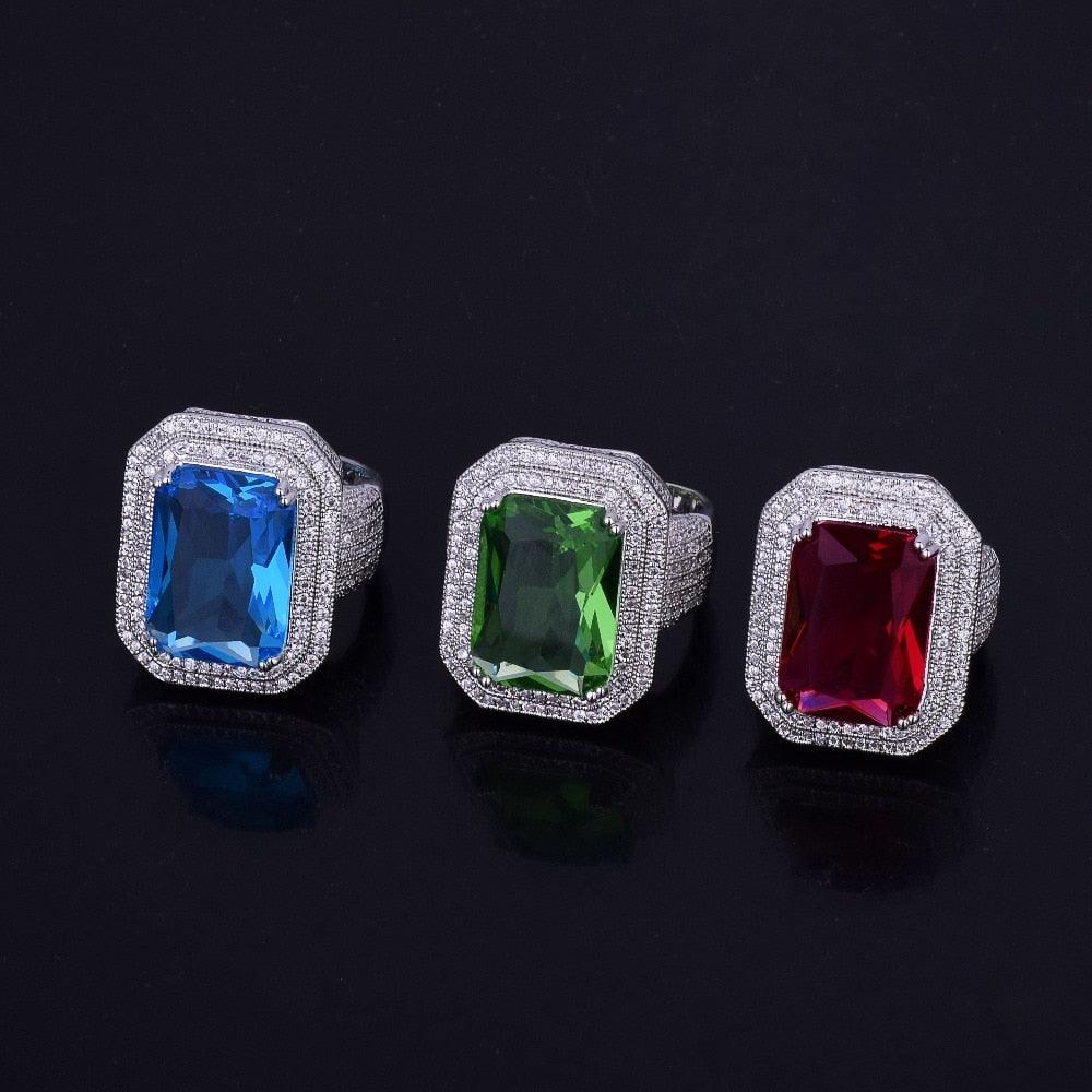 Great Gold Color Ring - Blue Color Stones Cubic Zircon Copper Jewelry (2U83)
