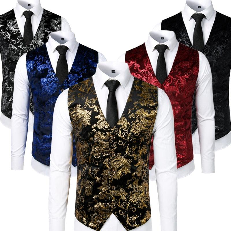 Trending Men's Suit Sleeveless Slim Fit Paisley Floral Dress Vests (T3M)(T4G)