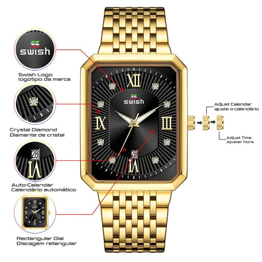 Golden Black Watches - Men Luxury Fashion Quartz Wristwatches Waterproof (D84)(2MA1)