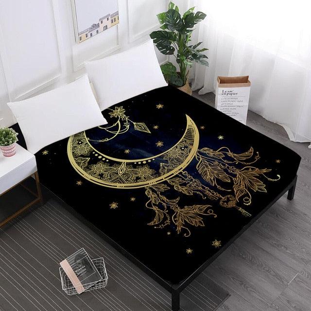 Star Print Bed Sheets Mandala Fitted Sheets King Queen Crown Print Sheet (5BM)