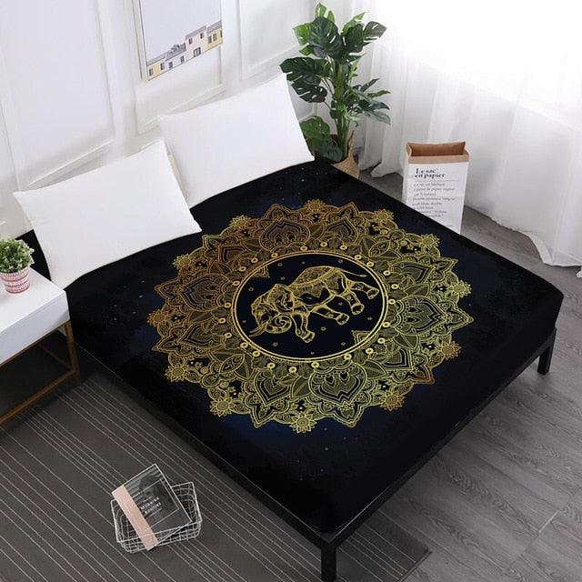 Star Print Bed Sheets Mandala Fitted Sheets King Queen Crown Print Sheet (5BM)