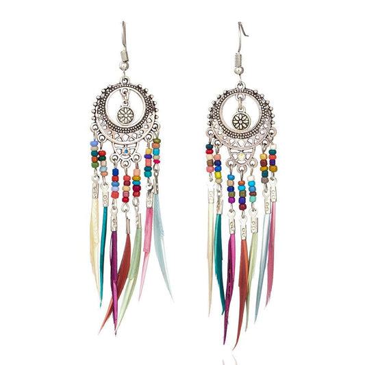 Trending Golden Silver Color Feather Dangle Drop Earrings - Women Wedding Jewelry Accessories (1U81)