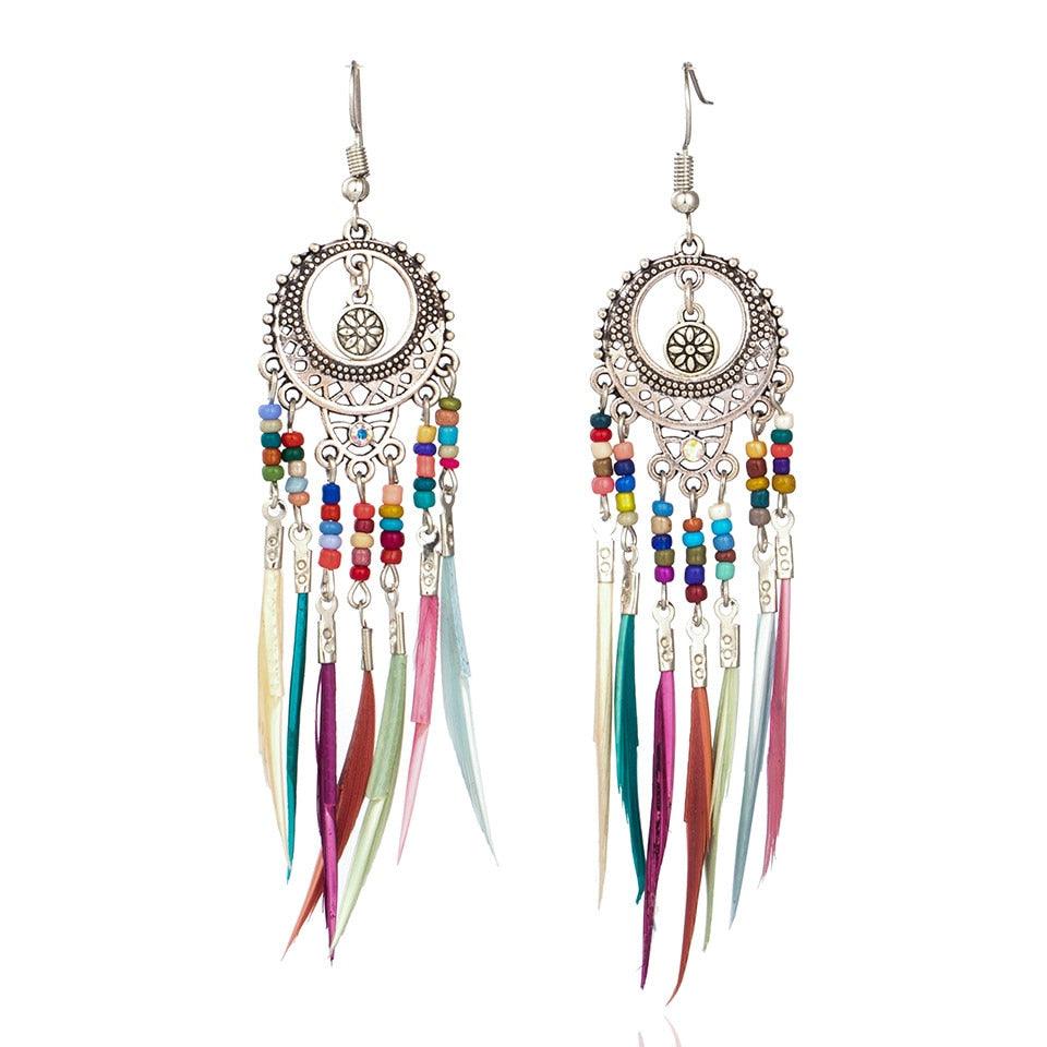 Trending Golden Silver Color Feather Dangle Drop Earrings - Women Wedding Jewelry Accessories (1U81)