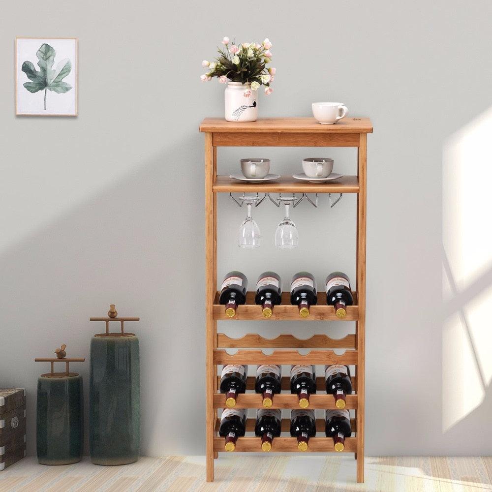 2-Tier 12 Bottles Bamboo Wine Rack Display Storage Shelf Holder Home Kitchen (D67)(FW8)(1U67)