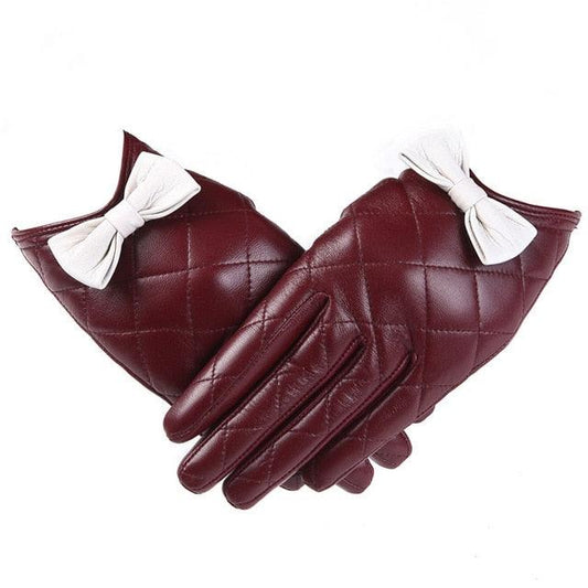 great Women's Winter Genuine Leather Gloves - Touch Screen Gloves - Bow Cute (D44)(6WH1)