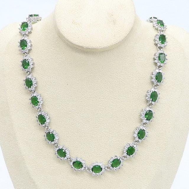 Green Blue Semi-precious 45cm Necklace - Women Wedding Silver Color Jewelry (D81)(5JW)